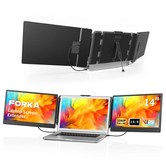 Portable Laptop Screen Extender - 14" Triple IPS FHD 1080P Monitor, Hdmi/Usb-A/Type-C, Compatible with Windows & Mac for Travel, Gaming, Work (Max Length: 15.74")