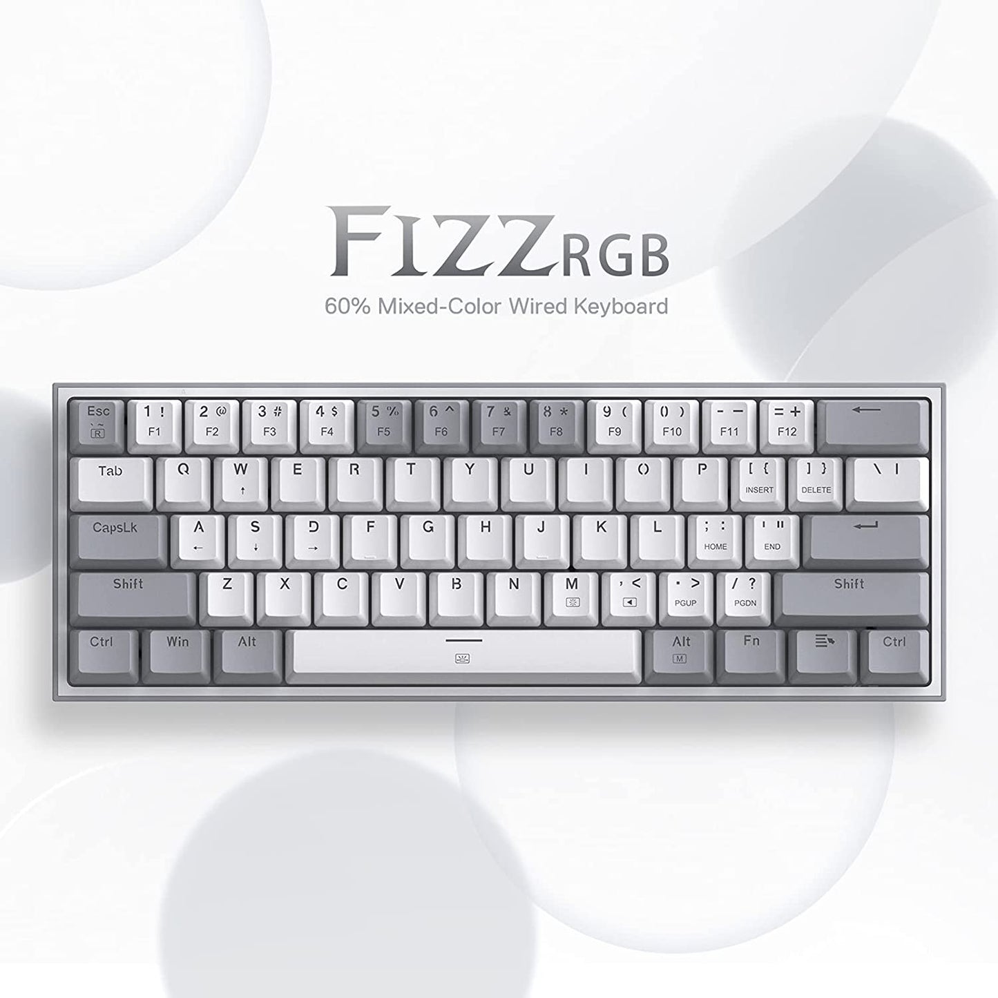 K617 Fizz 60% Wired RGB Gaming Keyboard, 61 Keys Compact Mechanical Keyboard W/White and Grey Color Keycaps, Linear Red Switch, Pro Driver/Software Supported